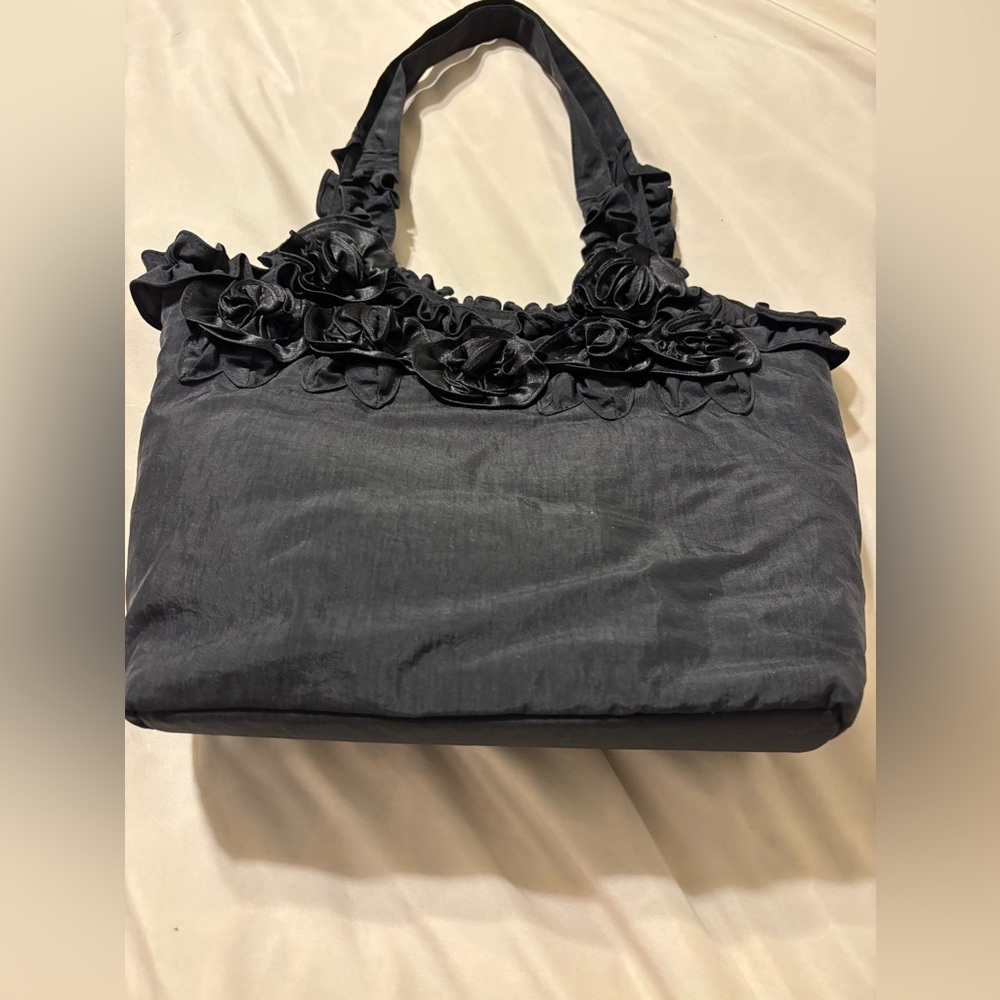 Elegant Black or Mauve Flowered Handbag